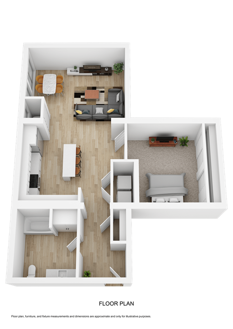 Floor plan for 1 bed, 1 bath, 872 sqft
